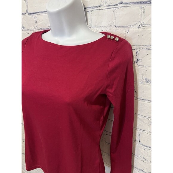 Talbots Lot Of 2 Pink & Ivory Cotton Rhinestone Button Boat Neck Knit Top Petite - Picture 2 of 14